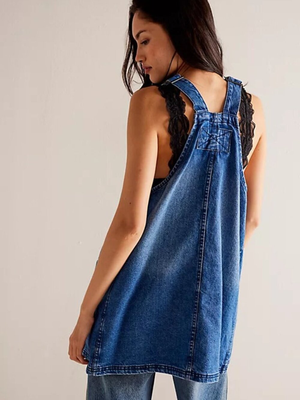 Free People Smock Mini Dress Denim Overalls - Sapphire Wash - Size Small - Picture 8 of 10